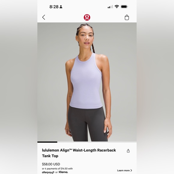 Lululemon align waist length tank size 4 blissful blue - Picture 1 of 2